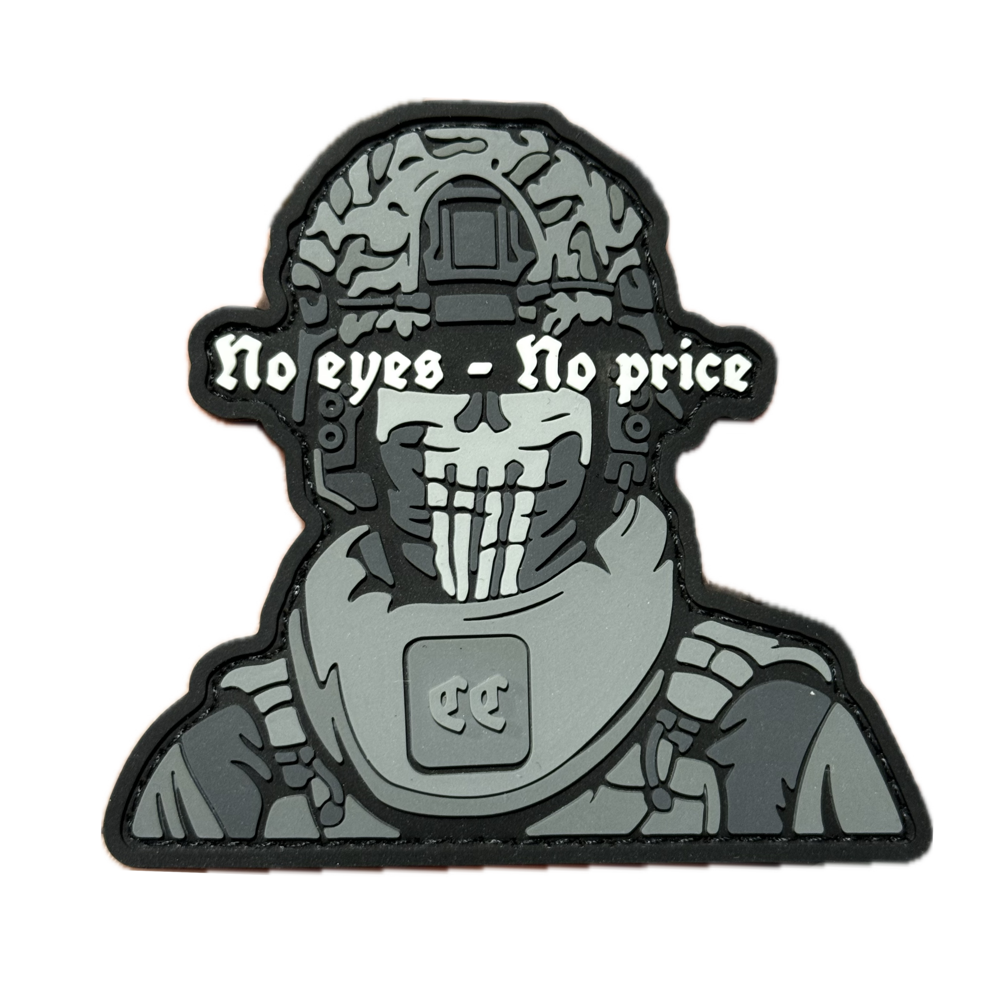 PVC patch «NO EYES - NO PRICE» black-white