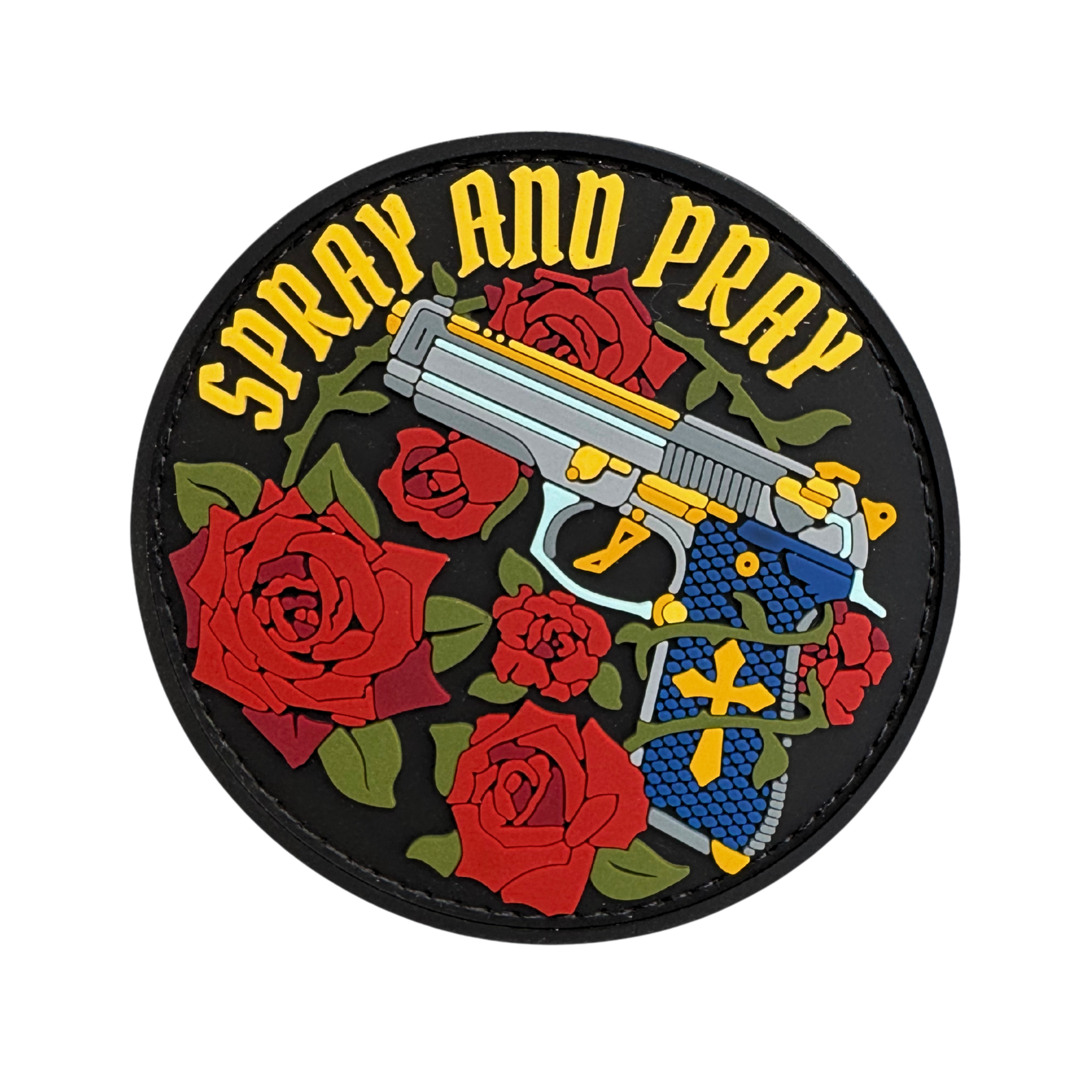 PVC patch "SPRAY AND PRAY" round