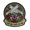 PVC patch "SPRAY AND PRAY" round with text